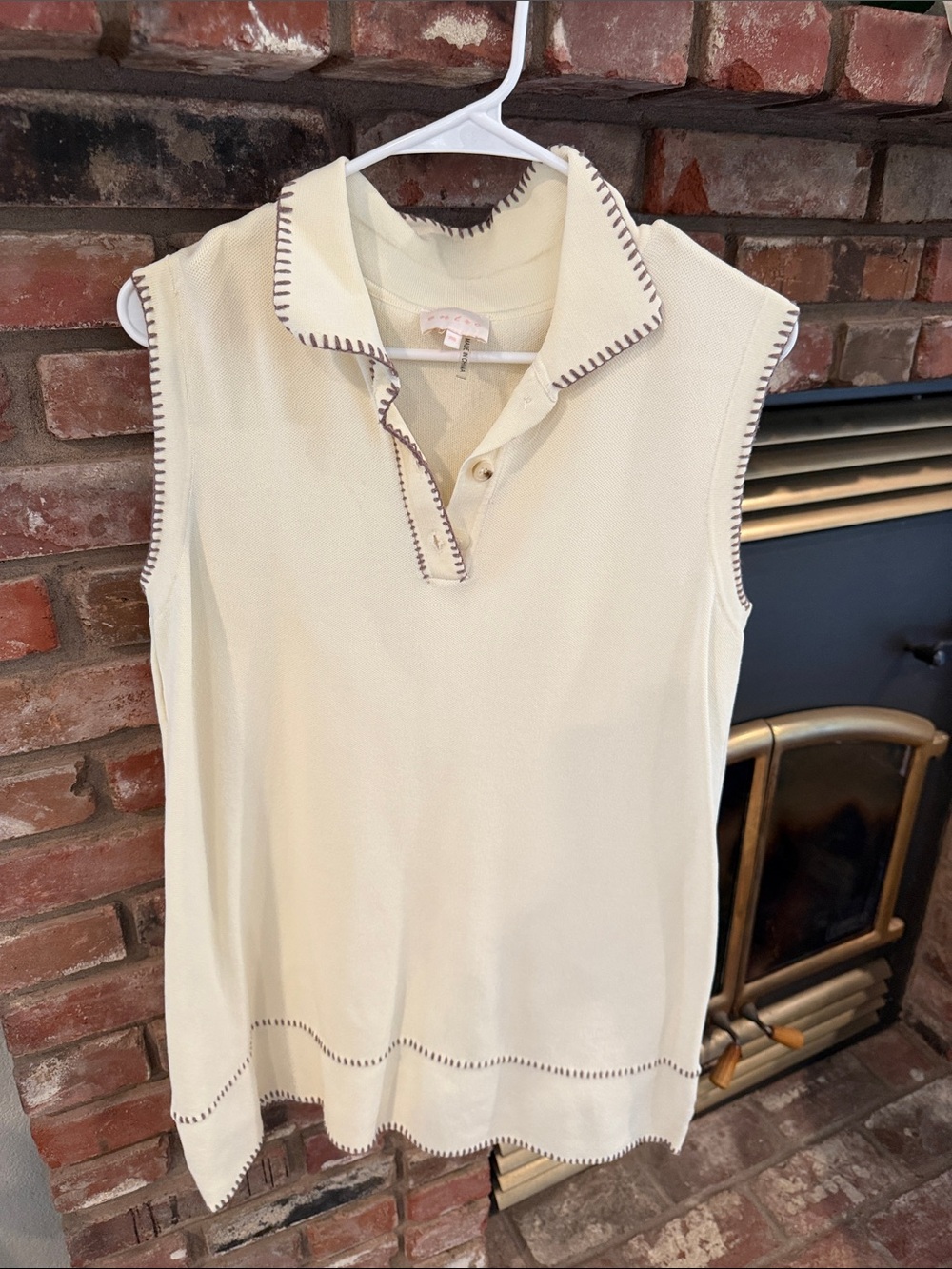 entro Cream Sleeveless Polo Tank with Contrast Stitching